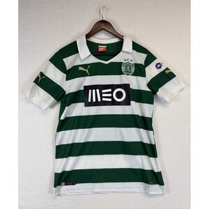 Puma Sporting Lisbon de Portugal 2013/14‎ White Green Stripes Jersey Mens Medium